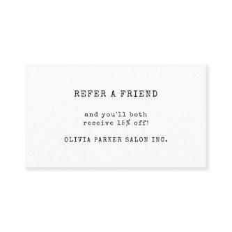 Vintage Typewriter Text | Black and White Referral Card