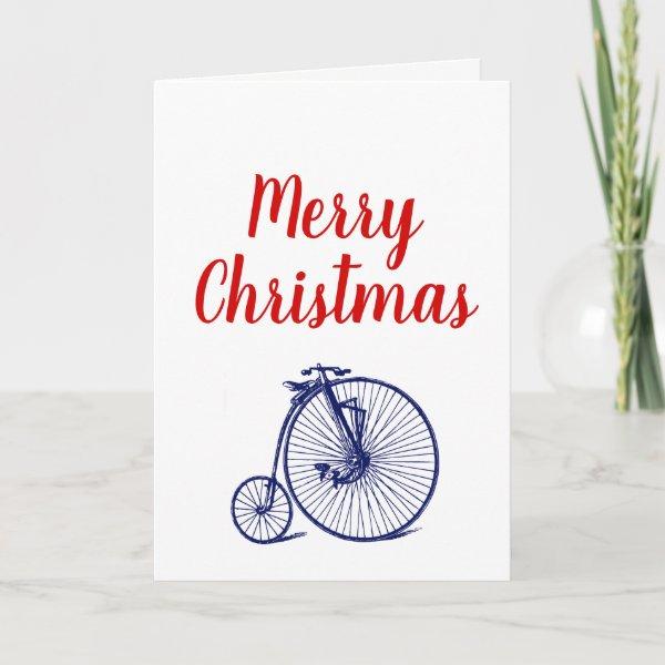 Vintage Velocipede Penny Farthing Bicycle Bike Blu Holiday Card