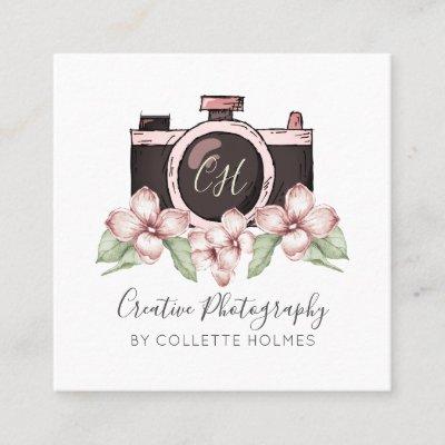 Vintage Watercolor Camera And Florals Photography  Square