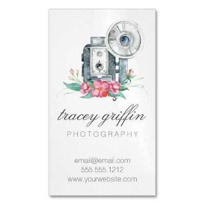 Vintage Watercolor Camera and Flowers  Magnet