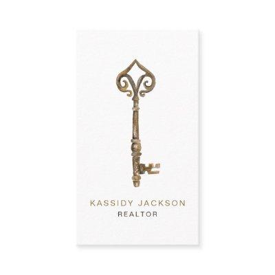 Vintage Watercolor Skeleton Key Real Estate White