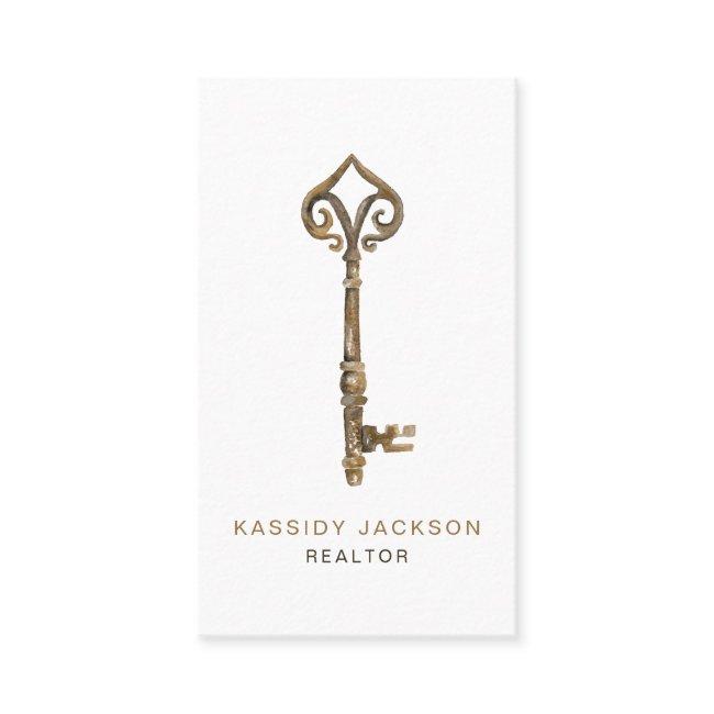 Vintage Watercolor Skeleton Key Real Estate White