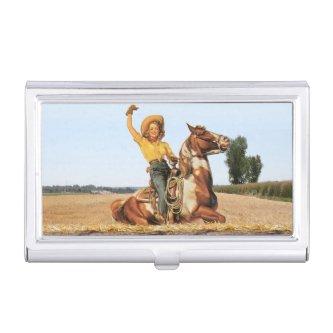 Vintage Western Cowgirl On Horse Waving        Case