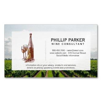 Vintage Wine Bottle and Glasses | Vineyard   Magnet