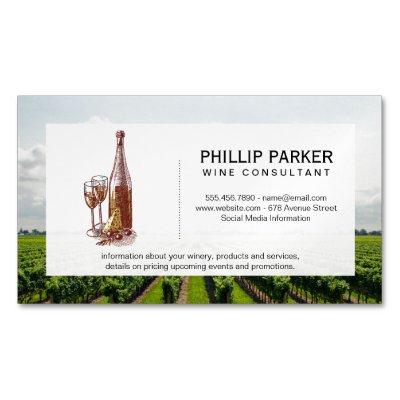 Vintage Wine Bottle and Glasses | Vineyard   Magnet
