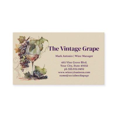 Vintage Wine Glass and Grapes on Vine