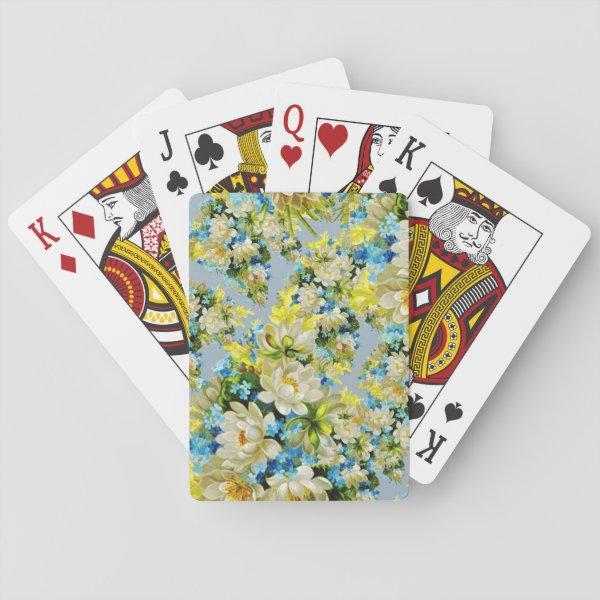 Vintage Yellow and Blue Floral Pattern Bicycle Pla Playing Cards