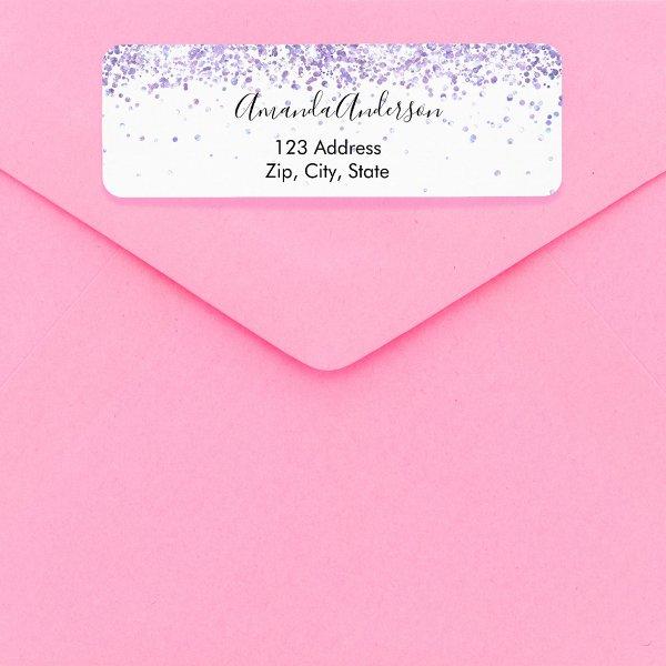 Violet lavender white confetti return address label
