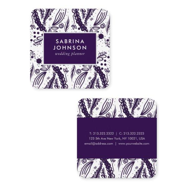 Violet leaves flowers polka dots pattern square