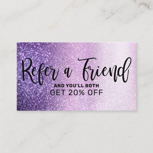 Violet Lilac Purple Triple Glitter Typography Referral Card