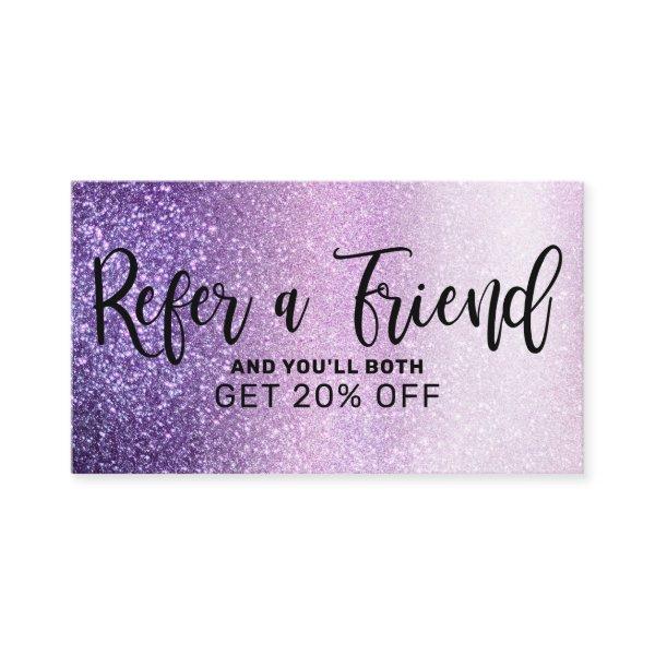 Violet Lilac Purple Triple Glitter Typography Referral Card