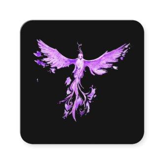 *~*  VIOLET PINK Feathers Phoenix Rising on Black Square