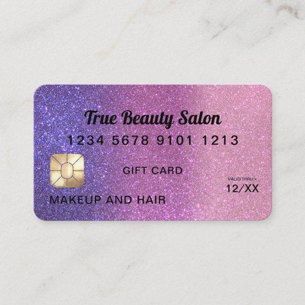 Violet Pink Glitter Credit Card Gift Certificate