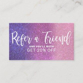 Violet Purple Pink Triple Glitter Ombre Typography Referral Card