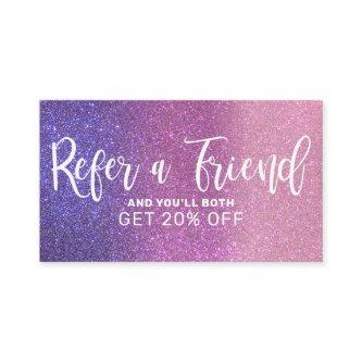 Violet Purple Pink Triple Glitter Ombre Typography Referral Card