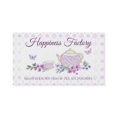 violets tea cup teapot butterflies