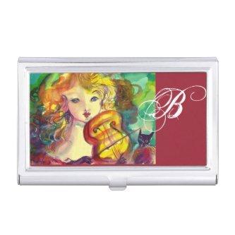 VIOLINIST GIRL ,VIOLIN  AND CAT MONOGRAM  HOLDER