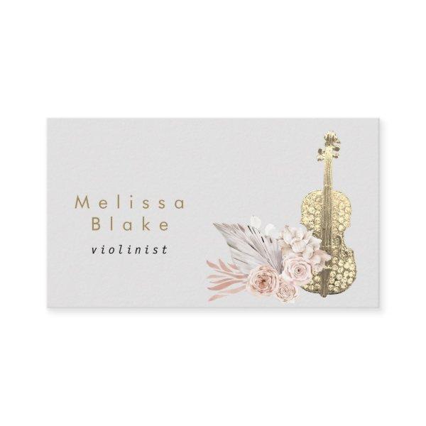 violinist pampas grass light gray background
