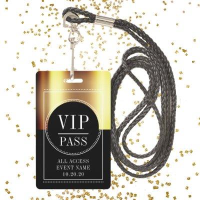 VIP All Access Event Metallic Gold Black Badge