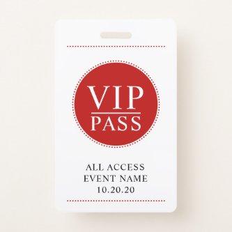 VIP All Access Event Simple Red White Badge