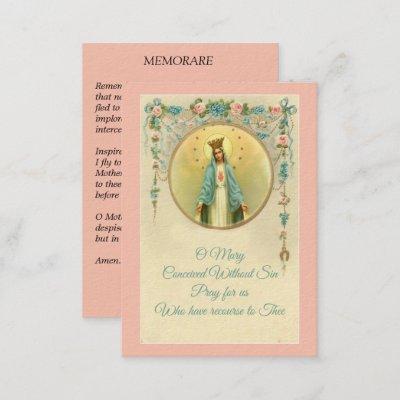 Virgin Mary with Vintage Floral Memorare Holy Card