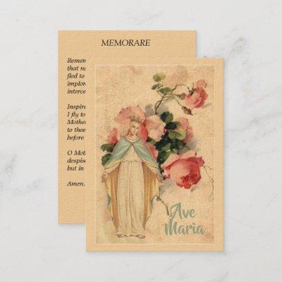 Virgin Mary with Vintage Floral Memorare Holy Card