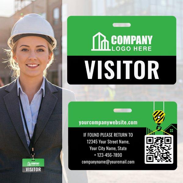Visitor Pass ID Construction Site Green Custom Badge