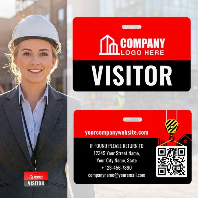 Visitor Pass ID Construction Site Red Custom Badge