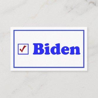 Vote Biden Red Check in Blue Square Box Bus. Cards