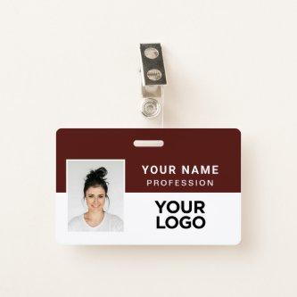 Warm Burgundy Corporate Employee Photo Name Tag Badge