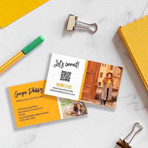 Warm Yellow Social Media Icons QR Code Photo