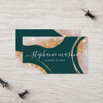Watercolor Abstract Gold Glitter Green Calling Card