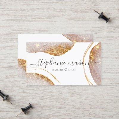 Watercolor Abstract Gold Glitter White Calling Card