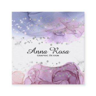 *~* Watercolor Abstract Silver Glitter Modern Art Square