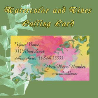 Watercolor and vines calling card