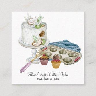 Watercolor Baker Pastry Chef Baked Good Tools Square