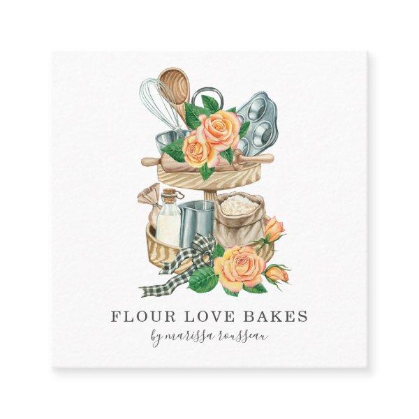 Watercolor Baker Pastry Chef Bakers Tools  Square