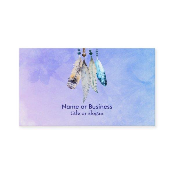 Watercolor Beads and Feathers on a Purple Backdrop