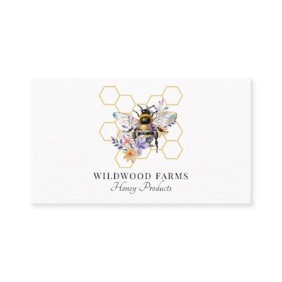 Watercolor Bee Floral Honeycomb Logo Beekeeper