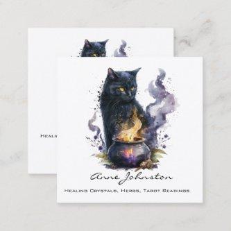Watercolor Black Witches Cat Square