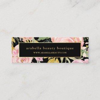 Watercolor Blooms | Pink and Gold Floral on Black Mini