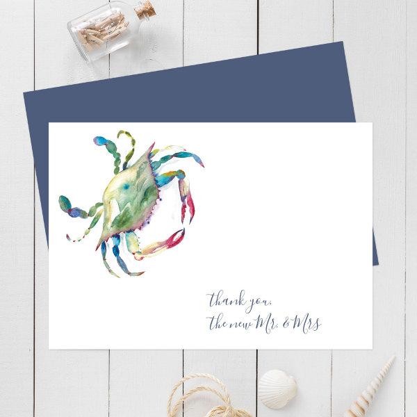 Watercolor Blue Crab Thank You Stationery Note Card