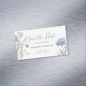 Watercolor Blue Elegant Floral Save The Date  Magnet