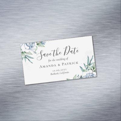 Watercolor Blue Elegant Wedding Save The Date  Magnet