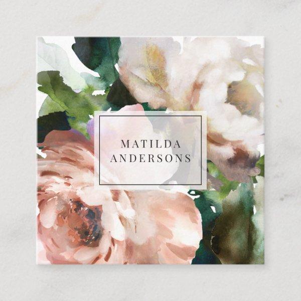 Watercolor botanical elegant floral and foliage square