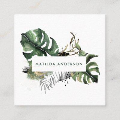Watercolor botanical foliage and gold details square