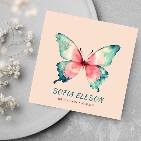 Watercolor Butterfly Blush Pink Chic Beauty Salon Square