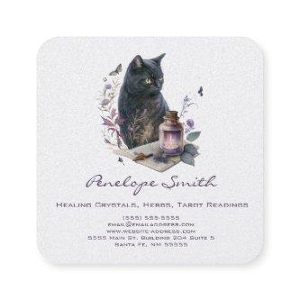 Watercolor Cat With Book of Spells and Candle Square