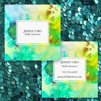 Watercolor colorful textured painting green square