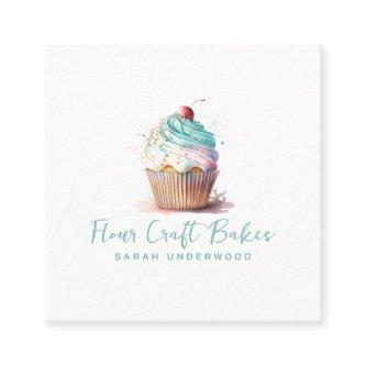 Watercolor Cupcake Logo Baker Bakery Pastry Chef Square